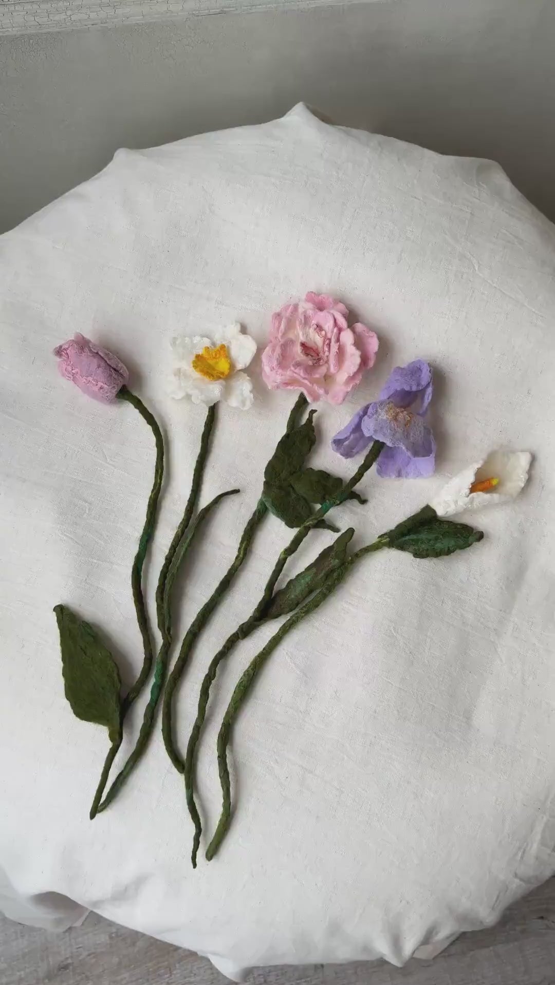 Botanical Felted Wool Flower Stems for Newborn Photography Props, Floral Styling Accessories Photo Props, Felt Flower Decor