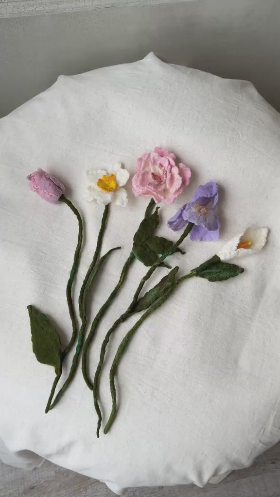 Botanical Felted Wool Flower Stems for Newborn Photography Props, Floral Styling Accessories Photo Props, Felt Flower Decor