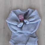 Newborn Coming Home Outfit with Knitted Baby Chunky Sweater, Bloomers, Socks and Hat with Pom Pom, Unisex Baby Knitted Sweater Outfit