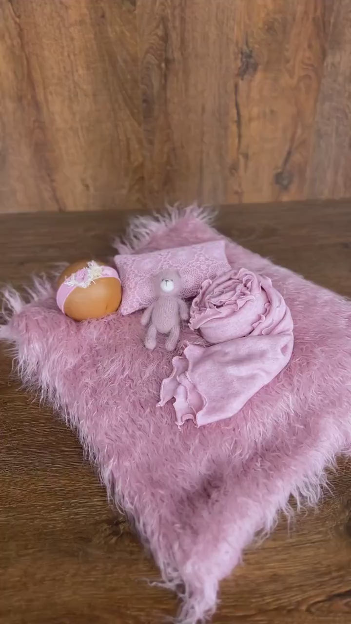 Rose Flokati Newborn Photography Props Set for Girl, Newborn Posing Fabric Wrap, Newborn Layering Photo Props, Newborn Posing Pillow Props