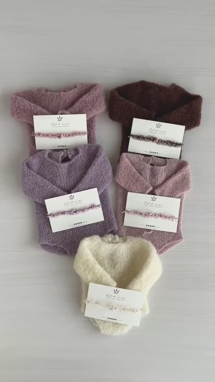 Boucle Newborn Crochet Romper and Girl Headband, Newborn Knit Outfit Girl, Newborn Girl Coming Home Outfit Crochet, Newborn Photography prop