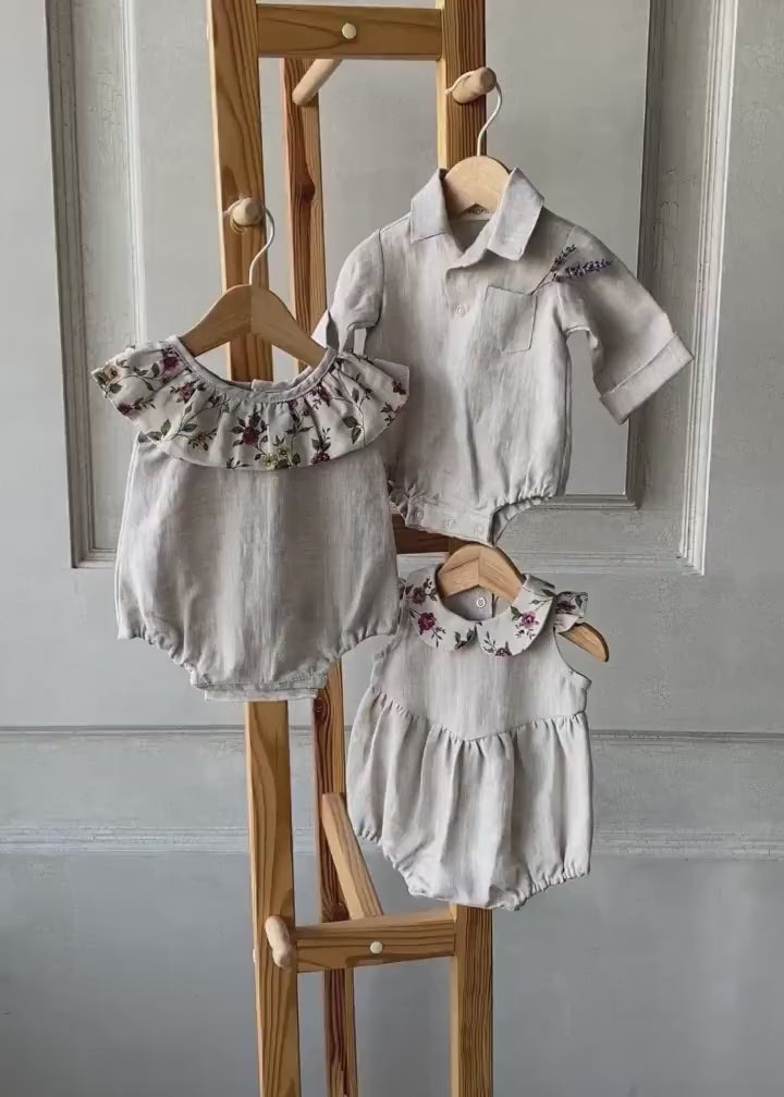 Baby Linen Sets, Baby Girl Linen Romper, Baby Linen Apparel, Linen Boho Dress, Newborn Girl Coming Home outfit, Newborn Photography Outfit
