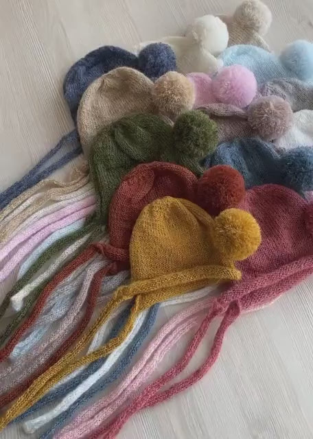 Newborn Knitted Bonnet with Wrap, Newborn Mohair Wrap, Newborn Knit Wrap, Newborn Props for Photography, Newborn Knit Hat, Newborn Bonnet