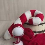 Newborn Bonnet with Knitted Wrap Mohair, Newborn Christmas Outfits for Newborn Photography Props, Christmas Newborn Props for Photography