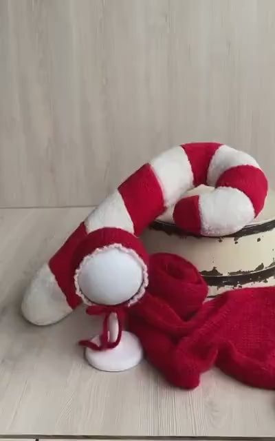 Newborn Bonnet with Knitted Wrap Mohair, Newborn Christmas Outfits for Newborn Photography Props, Christmas Newborn Props for Photography