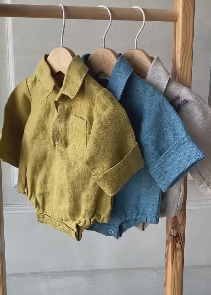 Baby Boy Linen Shirt, Baby Linen Outfit for Boy, Linen Unisex Baby Clothing, Newborn Boy Coming Home outfit, Newborn Photography Outfit Boy