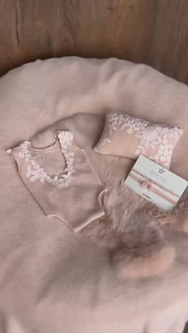 Peach Newborn Photography Props Set, Newborn Fabric Backdrop Beanbag, Natural rabbit fur, Newborn Posing Fabric, Newborn Posing Pillow