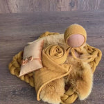 Mustard Newborn Photography Props Set, Newborn Merino Wool Blanket, Newborn Knitted Wrap and Bonnet, Newborn Posing Pillow, Newborn Outfit